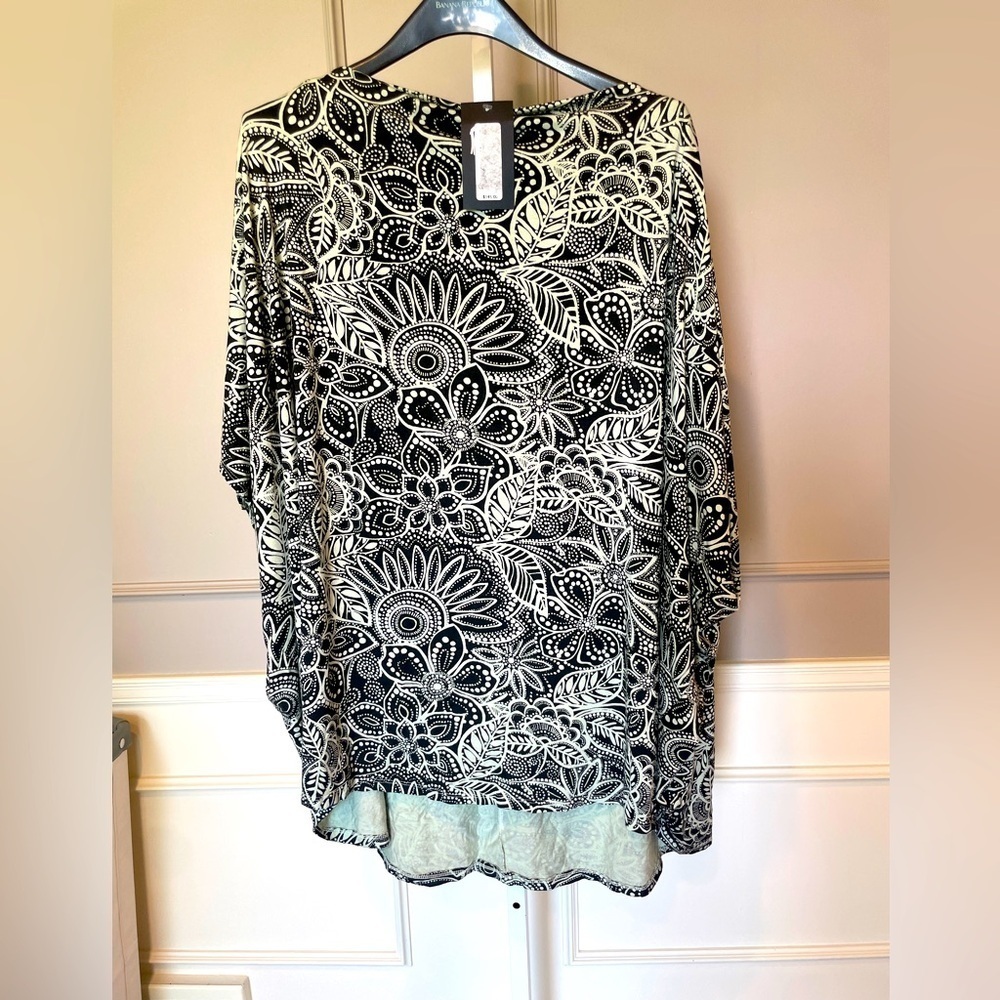 Bryn Walker NWT Debo Tunic Oversized Batwing Green black Dolman top shirt XL